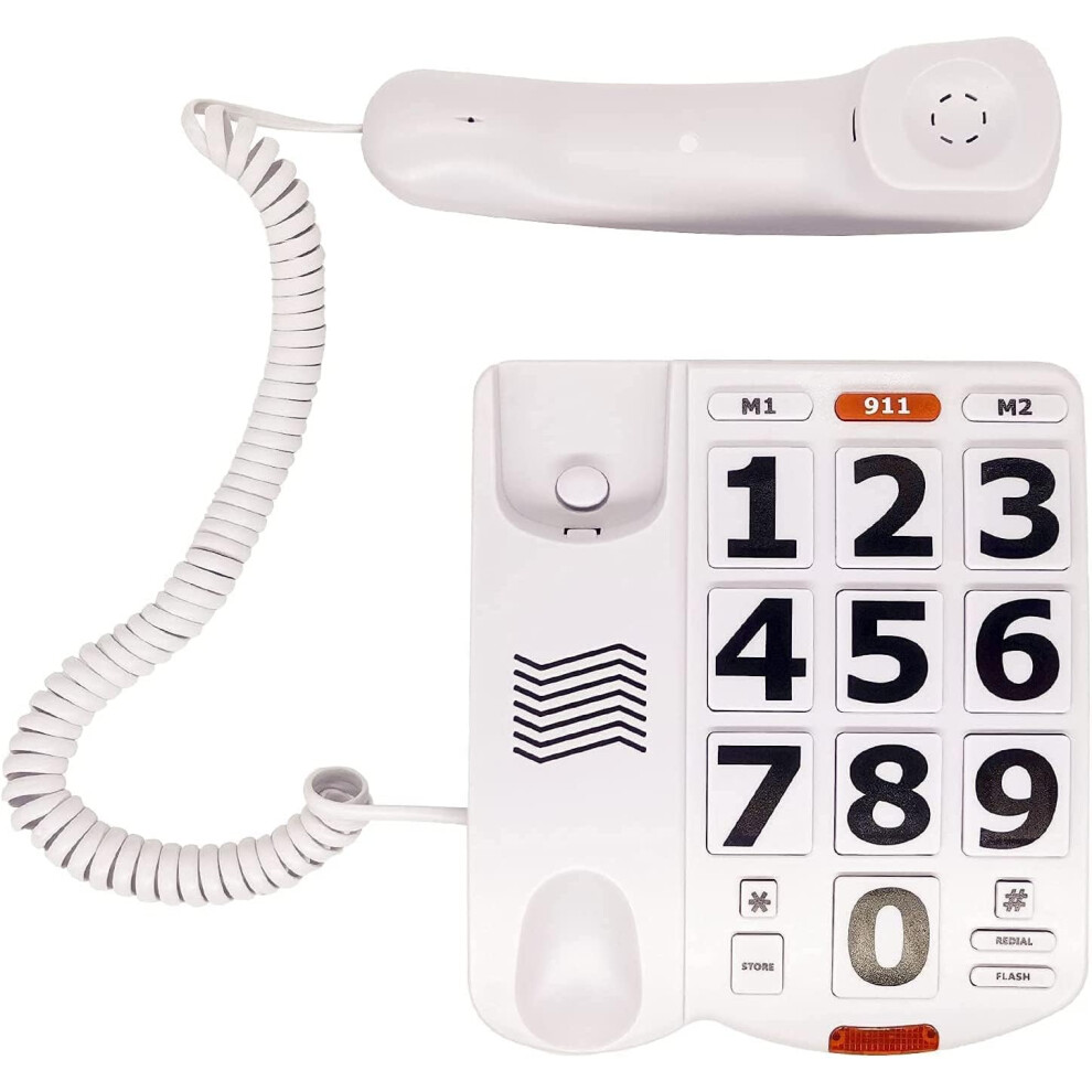 Large Button Corded Phone For Seniors With Sos Dial, Extra Loud Ringer, Hearing Aid Compatible 9092120873931