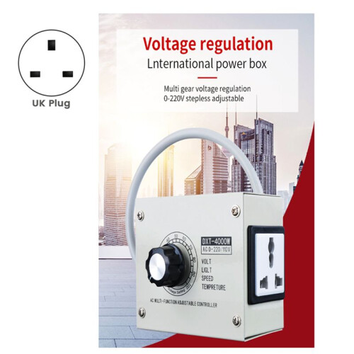 4000W Voltage Controller Adjustable SCR Dimmer UK Plug Stepless Variable Speed Voltage Regulator 2