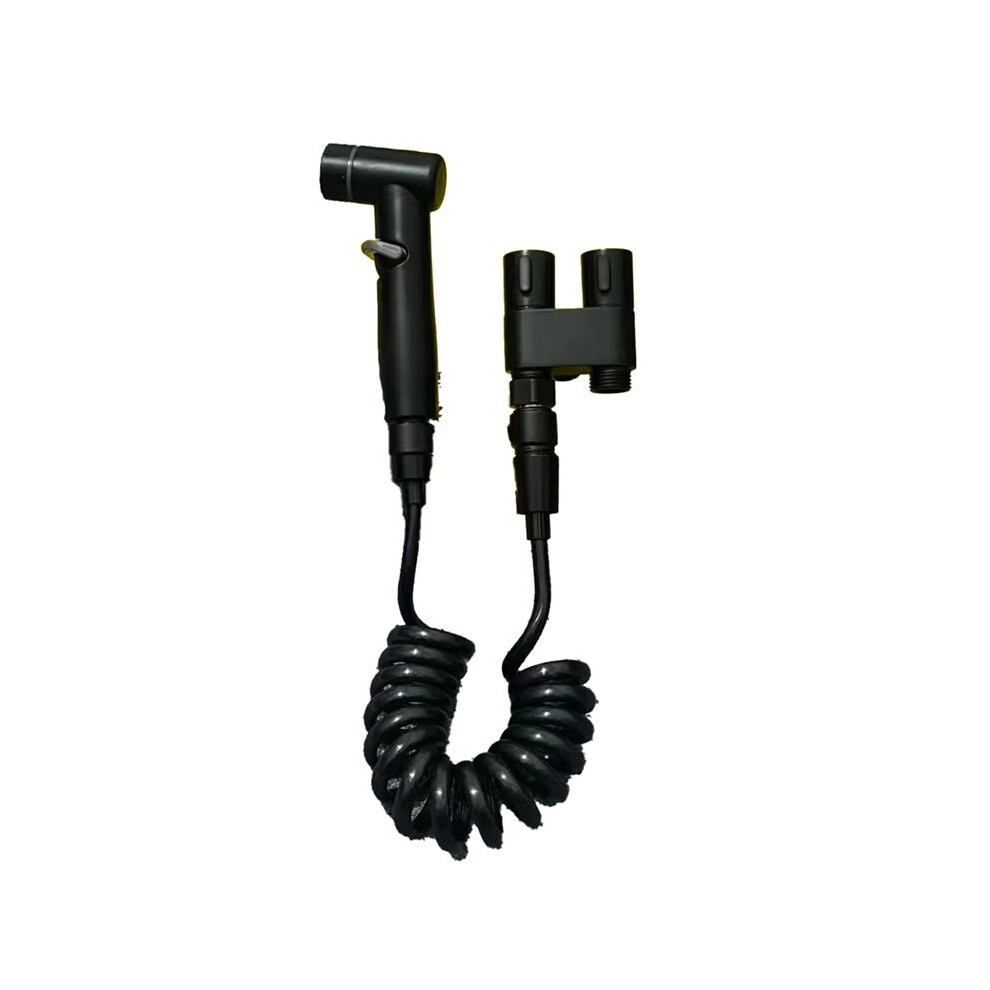 Stainless Steel Household Toilet Handheld Bidet Double Outlet Angle Valve Pressurized Nozzle Flushing Device Black 4714147863805