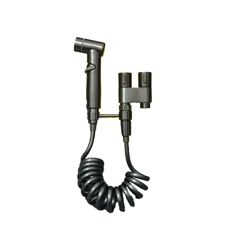 Stainless Steel Household Toilet Handheld Bidet Double Outlet Angle Valve Pressurized Nozzle Flushing Device Grey 6031070683699