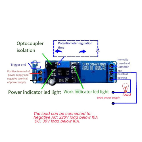 2X  12V Timing Timer Delay 1-10S  Adjustable Relay with Indicator Light Turn OFF Relay Module Trigger Delay 1