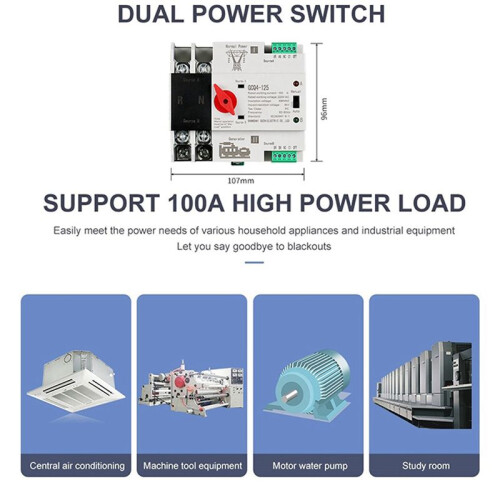 2X Single Phase Din Rail ATS 220V PC Dual Power Automatic Transfer  2P 100A Household Power Transfer