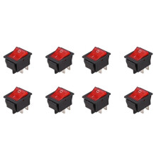 8X Red Light Illuminated 4 Pin DPST /OFF Snap in Rocker 16A 20A 250V AC