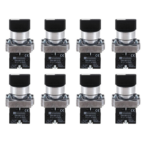 8pcs 22mm Latching 2 NO 3-Position Rotary Selector Select  ZB2-BE101C Black