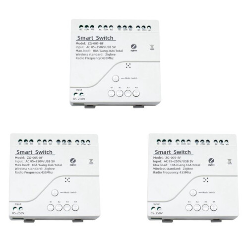 3X 4CH Zigbee  Light  Module AC 85-250V RF433 Receive 10A Relays Work with Alexa Assistant,Tuya  Life 1