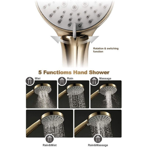 2X Brushed Gold Handheld High Pressure ABS Shower  Water Saving Hand Shower  5 Function Rain Hand Held Shower