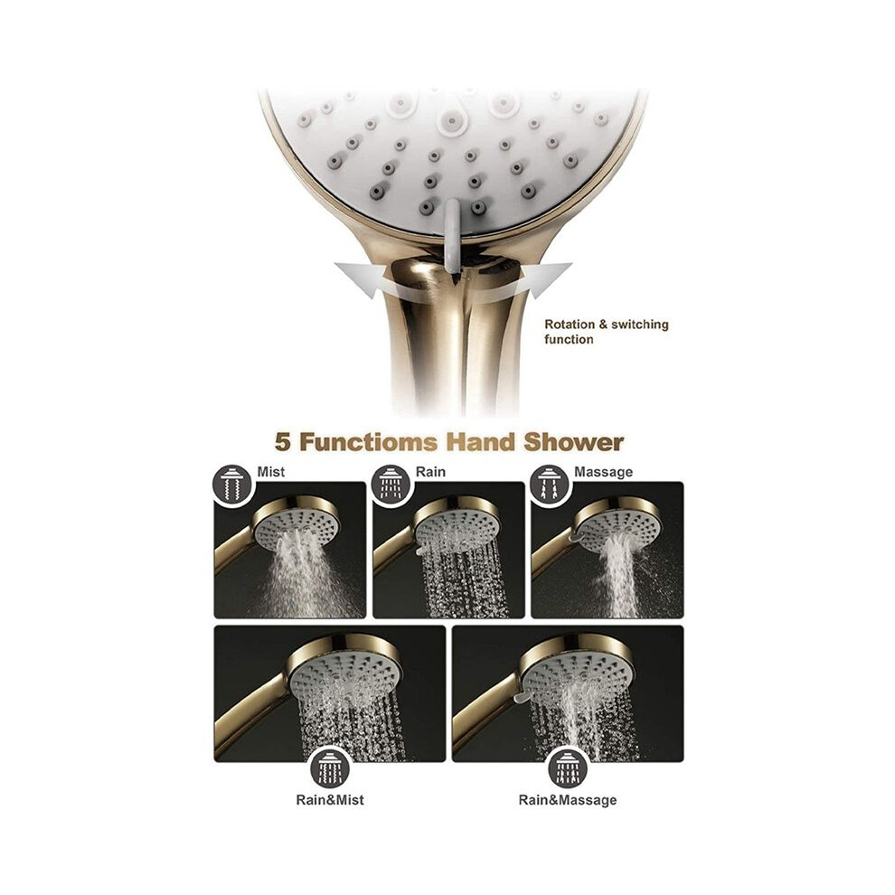 Torribaly 2X Brushed Gold Handheld High Pressure Abs Shower Water Saving Hand Shower 5 Function Rain Hand Held Shower
