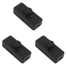 3X Inline LED-Dimmerbrytare, Inbyggd Vridbar /OFF och Rattkontrolldimmer för Dimbar 3-100W LED/GlöDlampa Svart