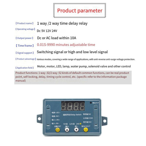 2X  24V 10A Adjustable  Delay Relay Module 32 Modes LED Digital Timming Trigger Timer Control  Pulse Cycle 2