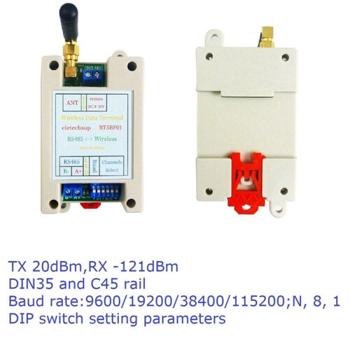 2X DC12V 24V Din Rail DIP  RS485 Wireless Transceiver 20DBM -121dBm UART Transmitter Receiver Modbus RTU Module 2