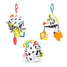 Baby Stroller Toys Black and White Contrast Rattles with Teether Clip for Newborns
