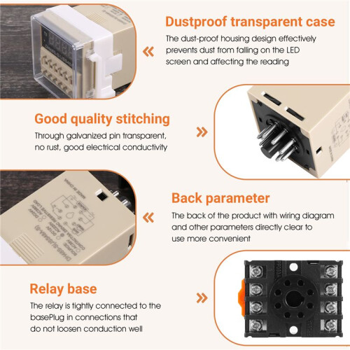 AC 220V 5A Programmable Double Delay Relay Device Tool DH48S-S 1