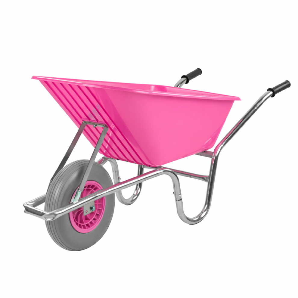 Kct 110L Garden Wheelbarrow Heavy Duty Metal Gardening Wheel Barrow Non Slip Handles Pink