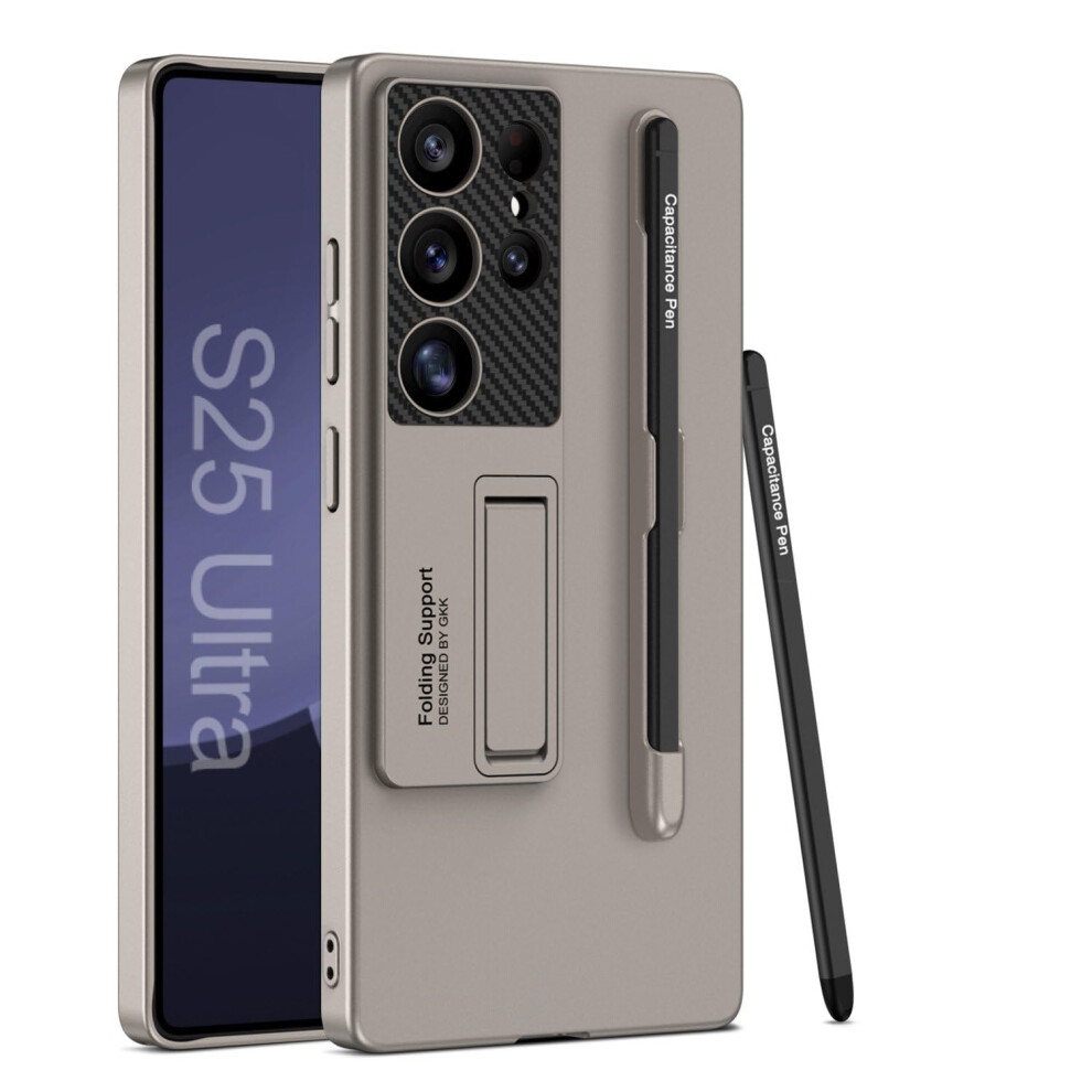Case For Samsung Galaxy S25 Ultra Titanium Grey Red, Slim Shockproof Cover With Stylus Holder And Kickstand Red,Grey 9169991086842