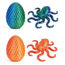 2PCS 3D Printed Octopus with Articulated Tentacles and Iridescent Dragon Egg Set Blue and Orange