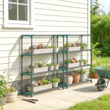 Outsunny 4-Tier Plant Stand Indoor Outdoor, Set of 2 Metal Plant Shelf
