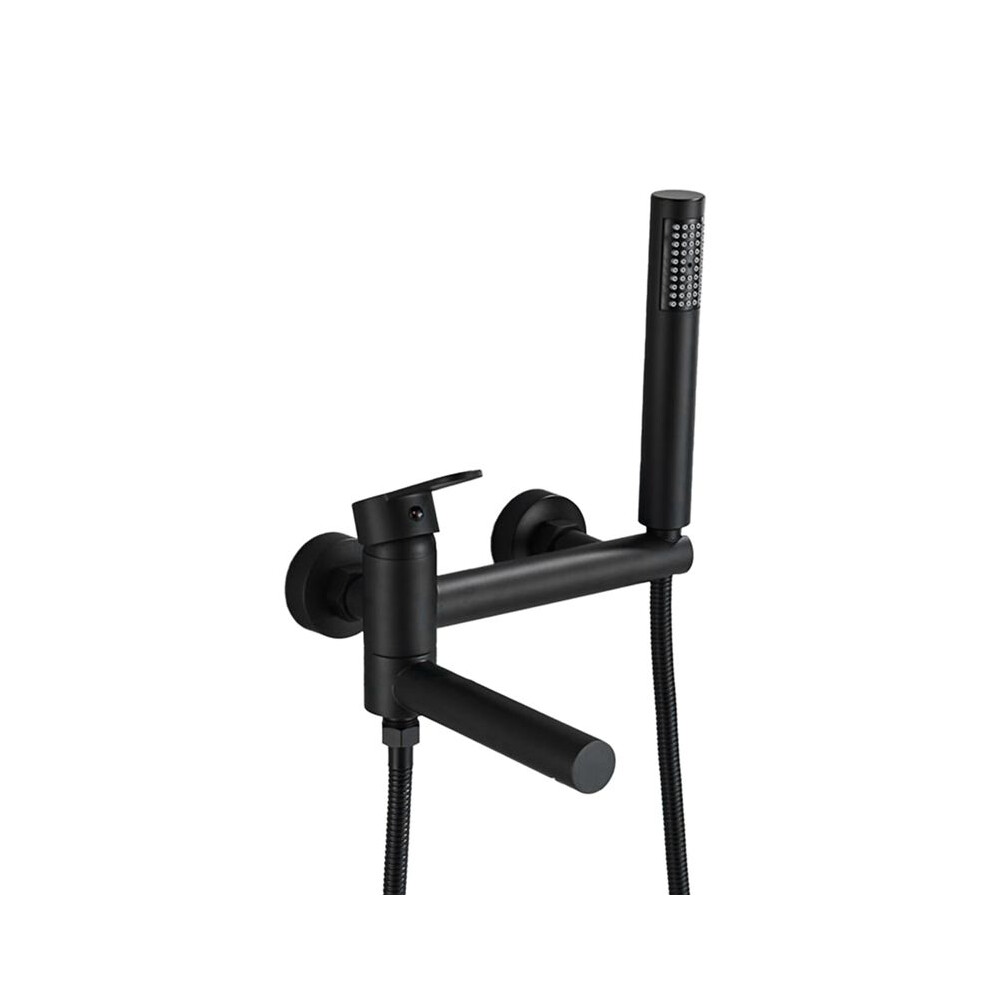 Matte Black Wall-Mounted Bathtub Faucet With Swivel Spout, Long Reach Tub Crane, Single Handle Shower Mixer Tap 4711667416917