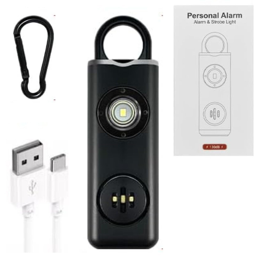 Safety Alarm For Women 130Db Loud Self Defense Keychain With Led Strobe Light Black 9073542400547
