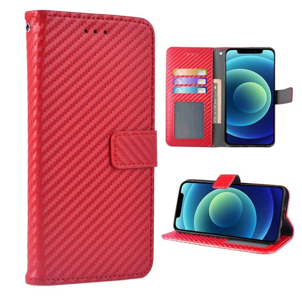 Pu Leather Wallet Case For Lg Tribute Dynasty, Slim Fit Folio Cover With Card Slots, Red 9169991087016