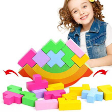 Wooden Stacking Blocks Puzzle 21pcs Bright Multicolor Educational Toy for Kids with Storage Bag