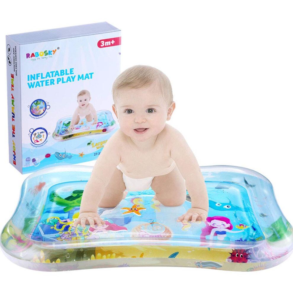 Tummy Time Water Mat with Seven Floating Toys for Babies 312 Months, Inflatable Sensory Play