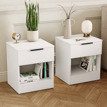 (White) Trega 1 Drawer Bedside Cabinets Wooden Set of 2