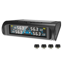 T21 Monitor Della Temperatura TPMS USB/Solare con 4 Sensori Esterni, Display LCD Digitale, Manometro 0-6,8 Bar, Monitor per Pneumatici per Auto