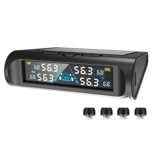 T21 USB/Solar-Reifendruckkontrollsystem mit 4 Externen Sensoren, Digitalem LCD-Display (0-6,8 Bar)