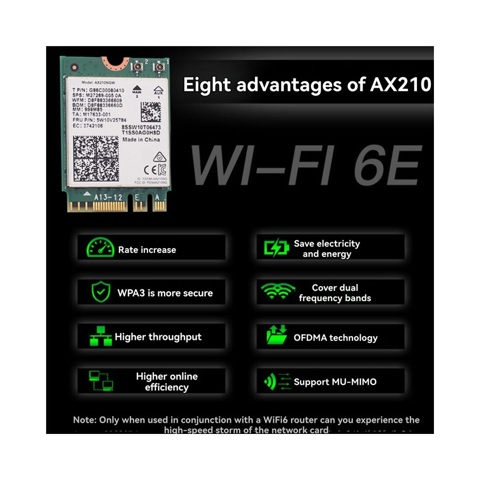 Ax210ngw Card+Wifi6e Magnetic Antenna 2.4G/5G/6Ghz Tri-Band 5.3 Wifi Adapter 5374Mbps Wireless Network Card 4711907239092