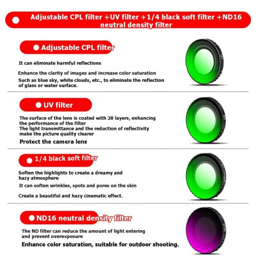 For  Osmo  4-Piece Filter Set: CPL + UV + 1/4 Dark Soft + ND16 Action Camera Accessories 2