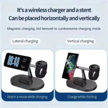 3 in 1 Magnetic Wireless Charger Super Fast Charging Station for Most Smartphones  Watch and Earbuds Black
