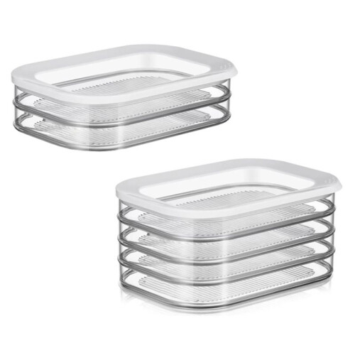 Meat Container for Fridge with Lid 4-Layer and 2-Layer Stackable Lunch Meat Container for Cold Cuts Storage Containers