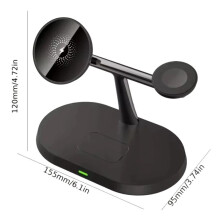 3 in 1 Magnetic Wireless Charger Super Fast Charging Station for Most Smartphones  Watch and Earbuds Black