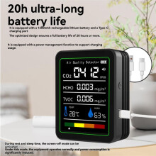 MT05 Indoor Air Quality Monitor TVOC HCHO Temperature Humidity Tester CO2 Meter USB Rechargeable CO2 Detector Black