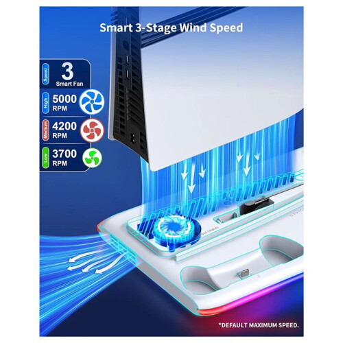 For PS5/Slim/Pro Cooling Stand with LED Controller Charging Station, 3-Gear Cooling Fan for  5 Console White 2