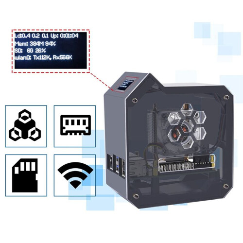 Para Raspberry Pi 5Mini Tower Fan Kit JST Kit de Ventilador de 4 Portas com Display OLED de 0,96 Polegadas Kit de Cooler Ativo Plugue UE 2