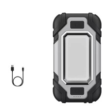 Lanterna LED USB com Bateria Integrada, Multifuncional, Dobrável, Luz de Trabalho, COB, À Prova D'Água, para Pesca e Acampamento, Cinza