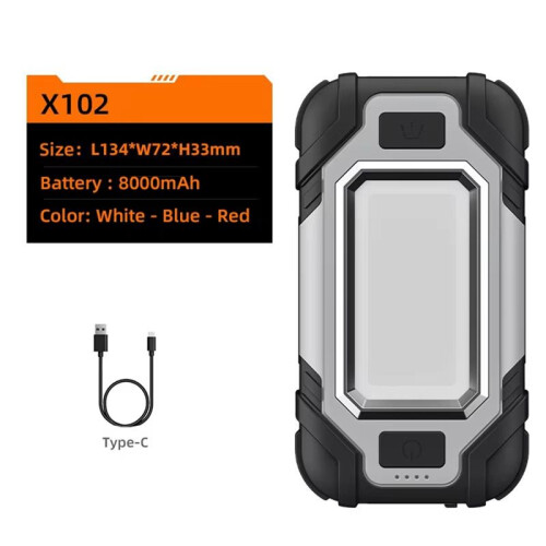Led Flashlight USB with Built-in Battery Multi Function Folding Work Light COB Waterproof Fishing Camping Torch Grey 1