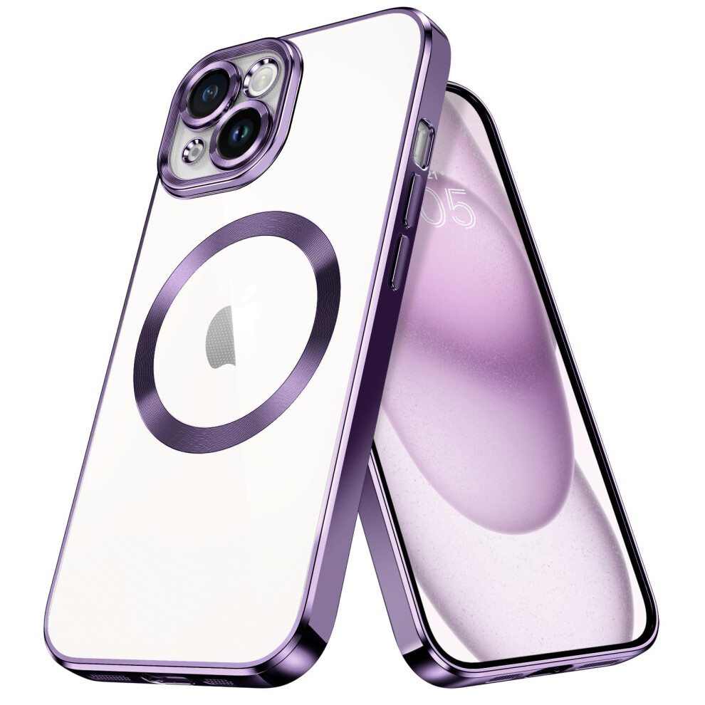 Clear Shockproof Iphone 15 Plus Case With Magsafe Compatibility, Slim Electroplated Tpu Cover Dark Purple 9169991087429