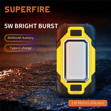 Led Flashlight USB with Built-in Battery Multi Function Folding Work Light COB Waterproof Fishing Camping Torch Grey