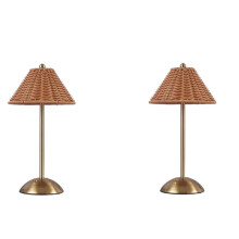Rattan Rechargeable Desk Lamp 3 Color Light Changing Southeast Asian Style Decor Lamp C