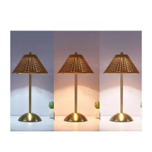 Rattan Rechargeable Desk Lamp 3 Color Light Changing Southeast Asian Style Decor Lamp C
