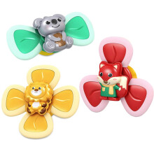 Spinning Suction Cup Baby Bath Toy Set with Strong Suction Base for Toddlers, Fox Bear Lion, 3 Pack
