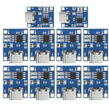 TP4056 5V 1A 18650 Lithium Battery Charger Module, Type-C Charging Board with Protection, Dual Function Power PCB 10PCS