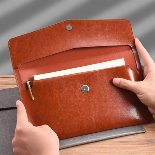 A5 Leather Document Storage Bag Folder Data Packet PU Business Bill File Bag School Office Supplies 2
