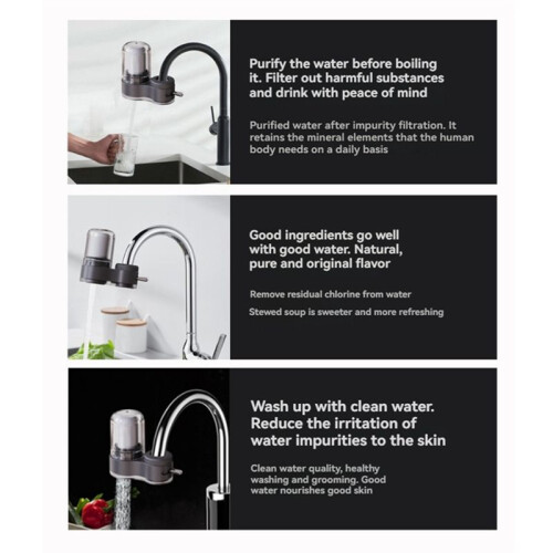 Faucet Mount Water Filter Kitchen Sink Purifier Filter with 2 Filter for Reducing Chlorine Limescale Heavy Metals