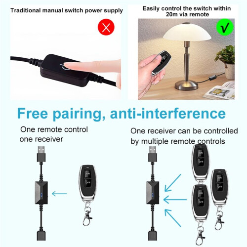USB Wireless RF Remote Control  Power /OFF for LED Light Strip Reading Lamp Light Fan 2