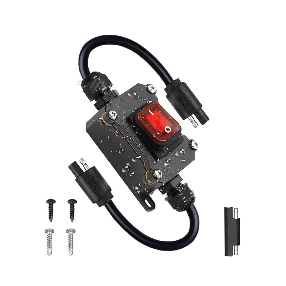 Inline 12V Power Sae Connector Ip67 Waterproof, 14Awg Heavy Duty Sae Plug With /Off For Solar, Rv 4711332374351