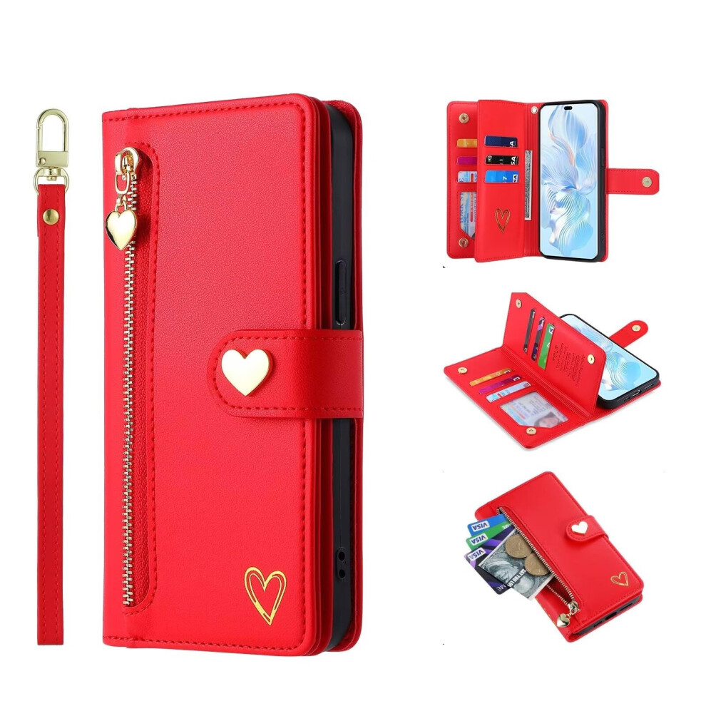 Wallet Case Pu Leather Flip Cover With 9 Card Slots Zipper Pocket Hand Strap For Vivo Iqoo Z7x Red 9073542370949