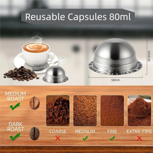 Reusable Capsules for  Vertuo /Vertuo Next/Vertuo , Stainless Steel Refillable Pods 80ml 1